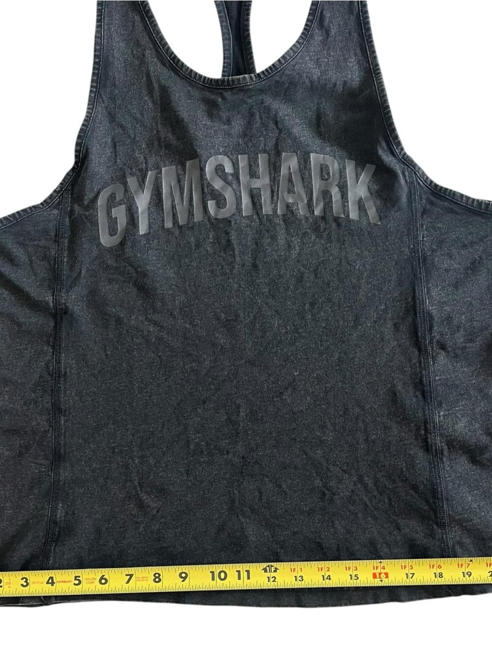 Gymshark Tank Top Mens Medium Power Stringer Workout Acid Wash Black Sleeveless - Picture 7 of 8